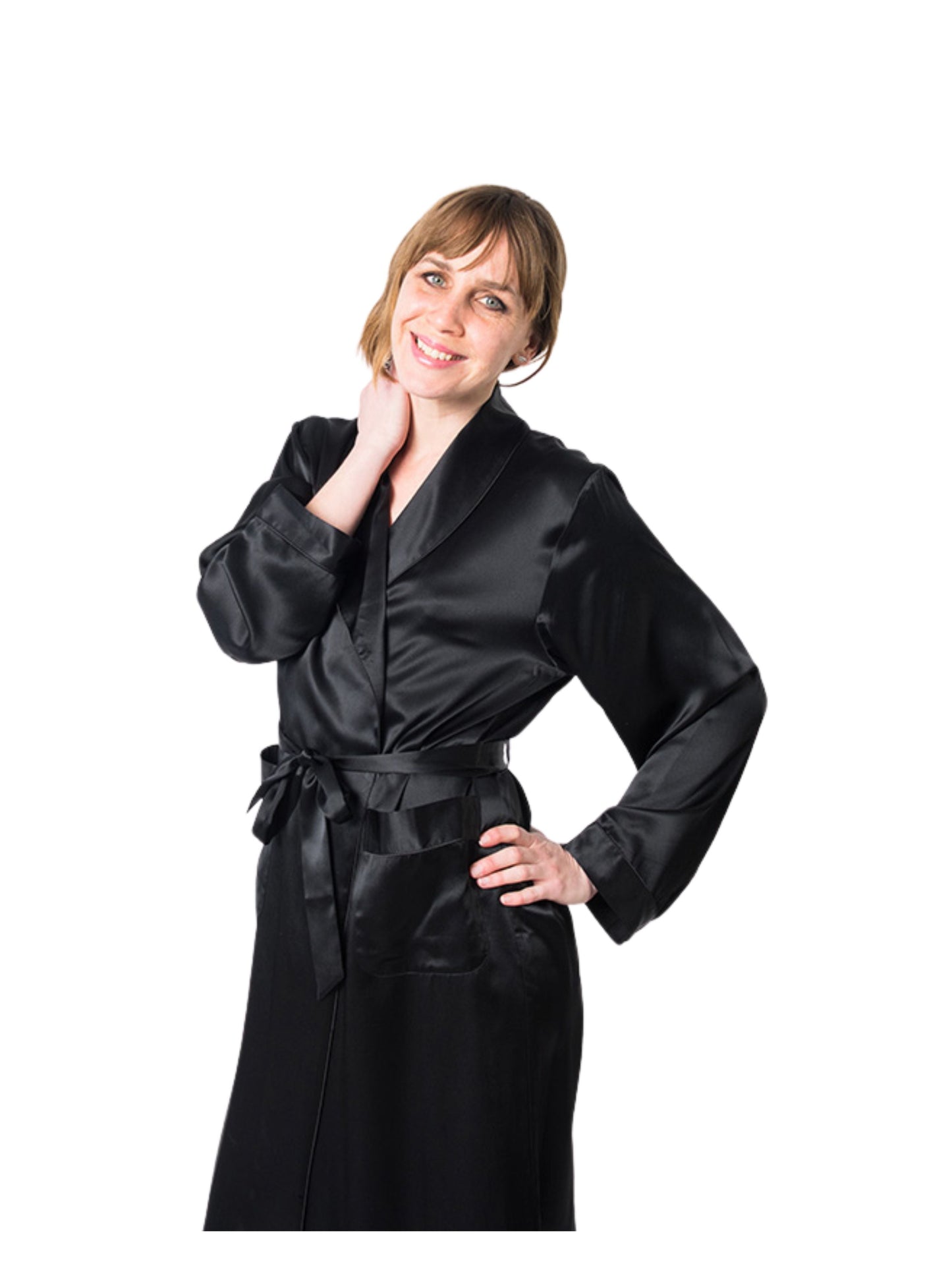 Women's  Mulberry Silk Robe Black - Velora Luxury Fashion