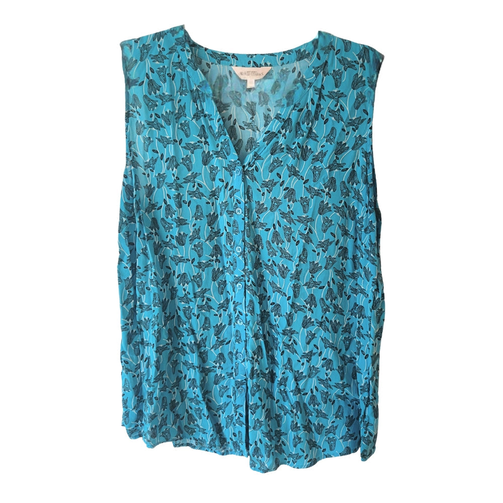 Women's Northern Reflections Blue Floral Button-Up Sleeveless Blouse [XL] - Velora Luxury Fashion