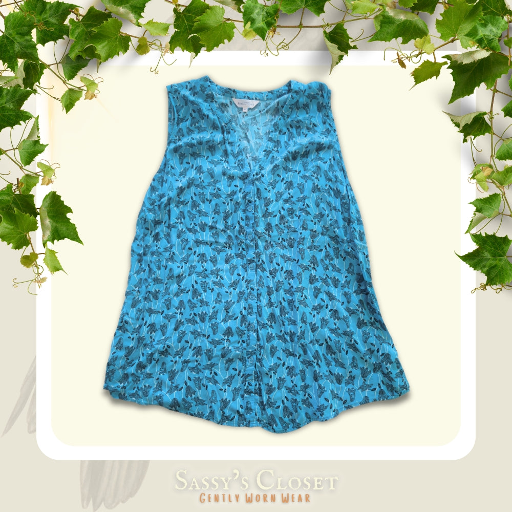 Women's Northern Reflections Blue Floral Button-Up Sleeveless Blouse [XL] - Velora Luxury Fashion