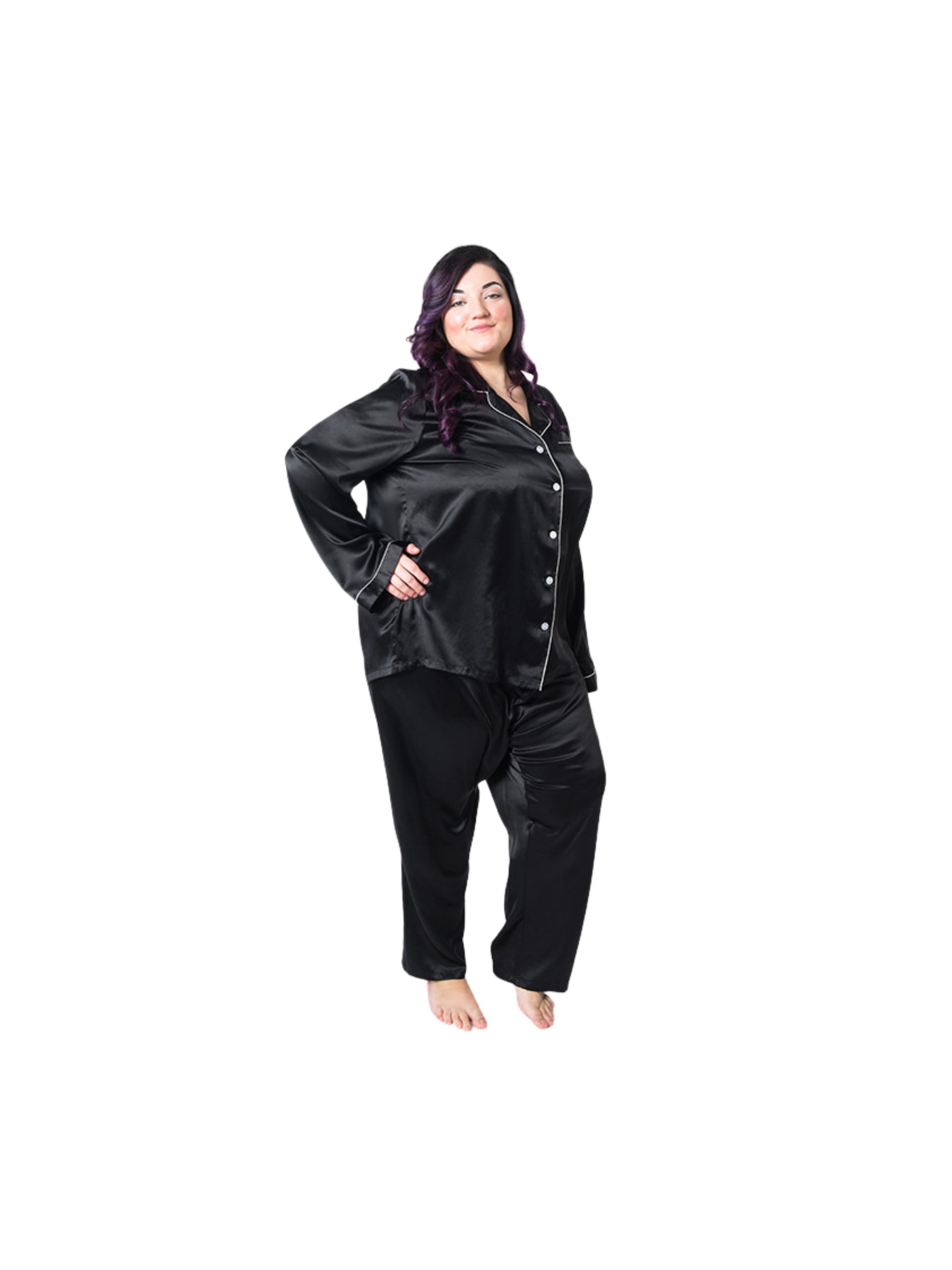 Women's Plus Size Mulberry Silk Pajama Set Black - Velora Luxury Fashion