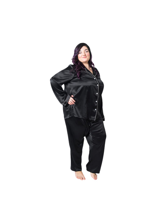Women's Plus Size Mulberry Silk Pajama Set Black - Velora Luxury Fashion