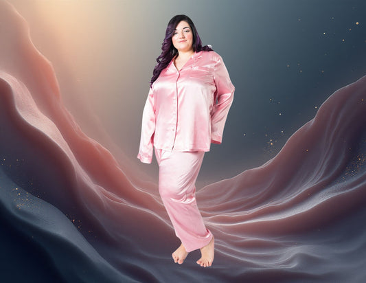 Women's Plus Size Mulberry Silk Pajama Set Pink - Velora Luxury Fashion