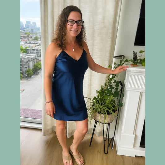 Women's Short Nightgown Mulberry Silk  Navy - Velora Luxury Fashion