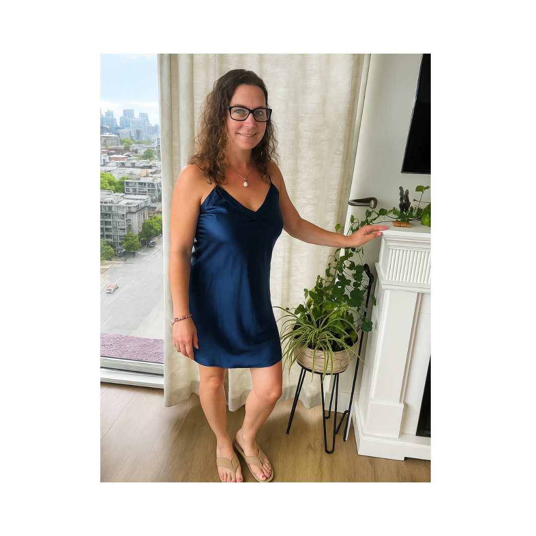 Women's Short Nightgown Mulberry Silk  Navy - Velora Luxury Fashion