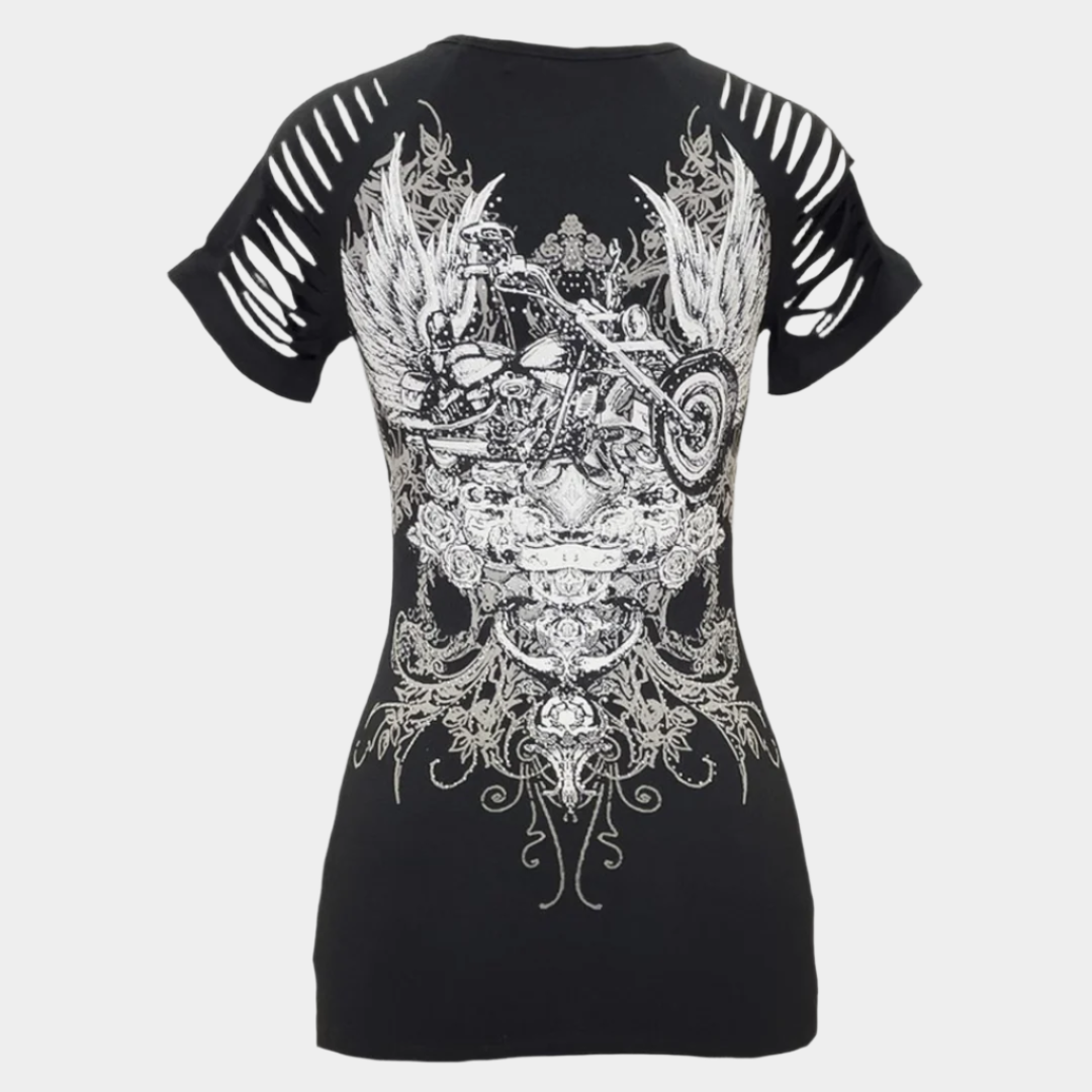 Women's Skull & Wings Tank Top with Rhinestones - Velora Luxury Fashion