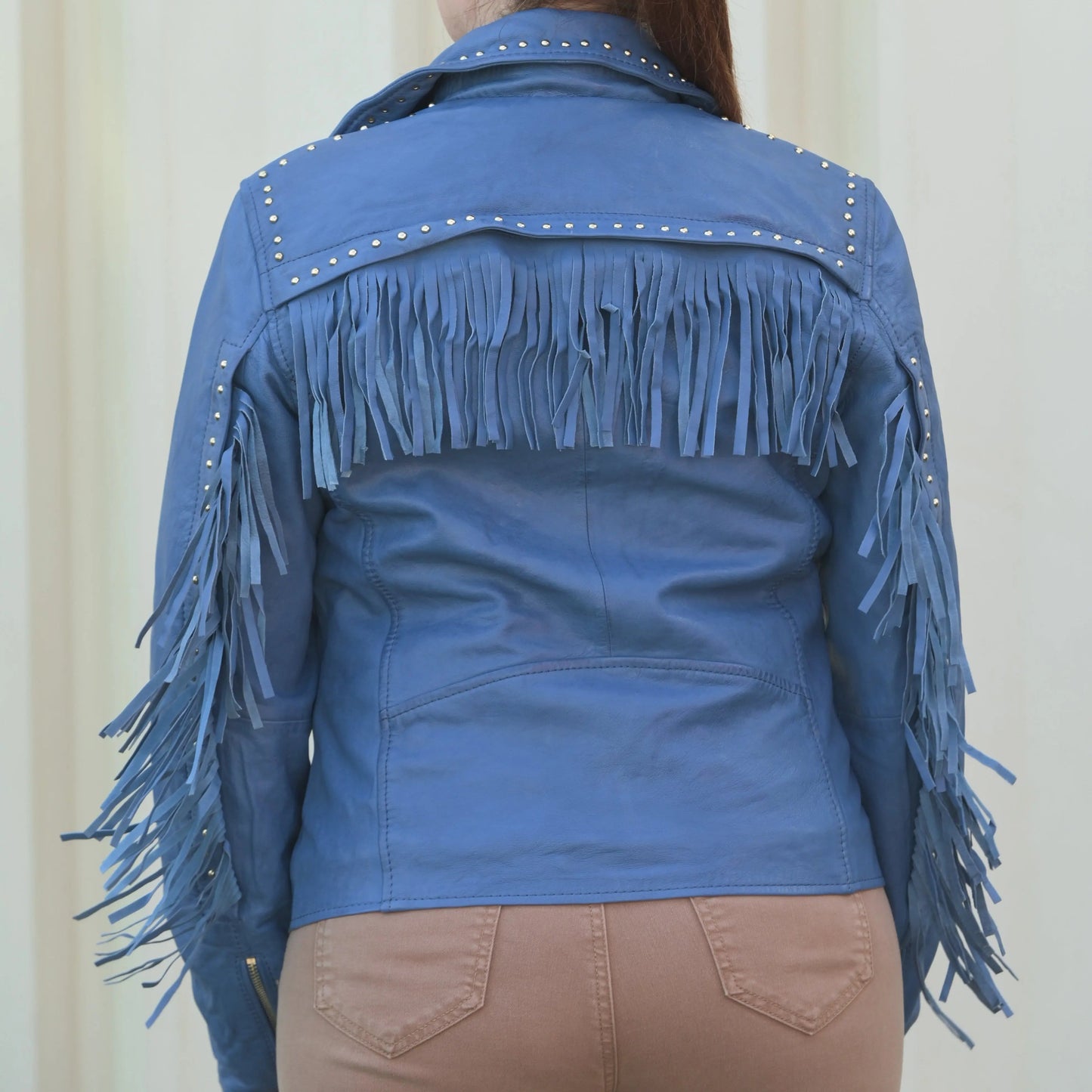 Women's Studded Leather Jacket with Removable Fringe - Velora Luxury Fashion
