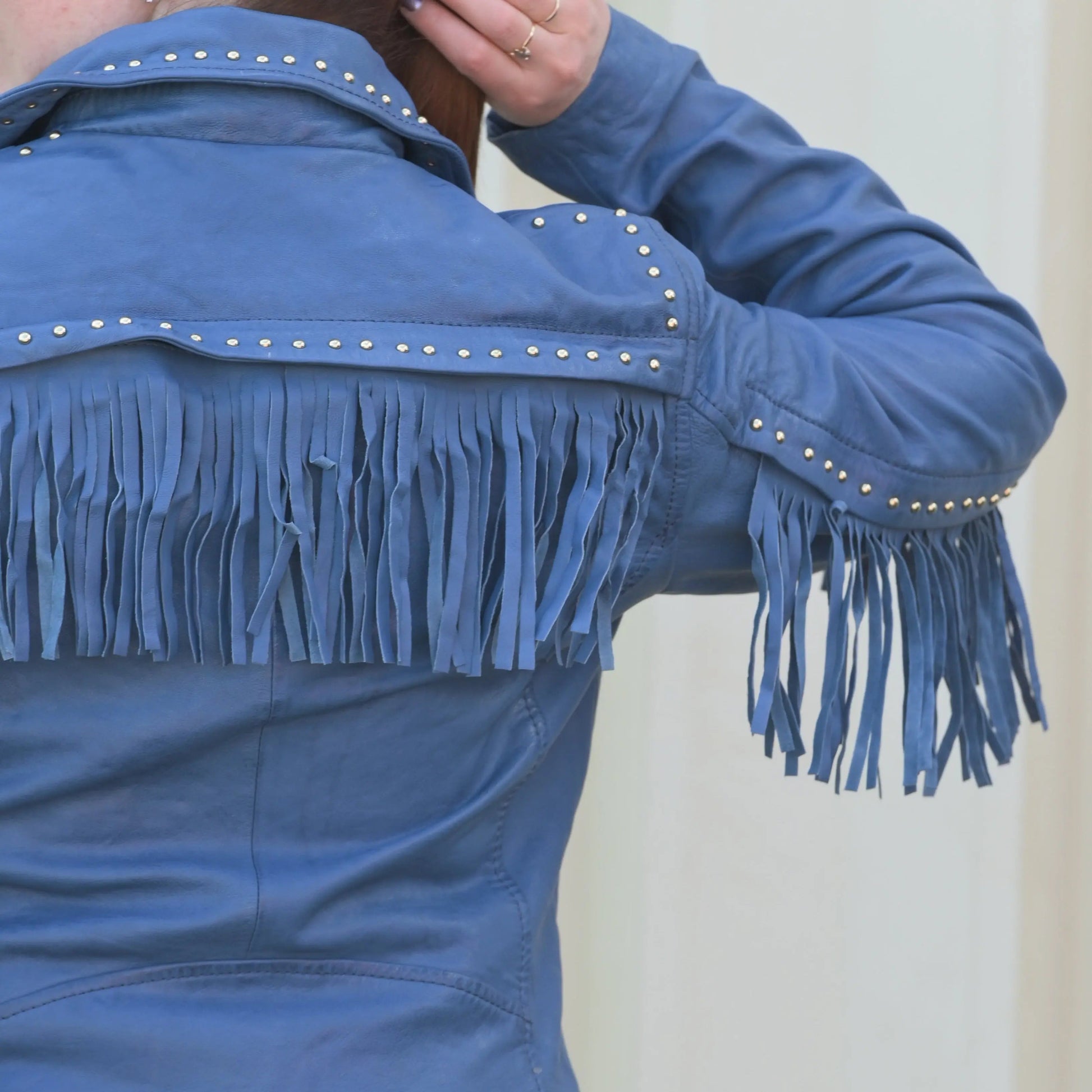 Women's Studded Leather Jacket with Removable Fringe - Velora Luxury Fashion