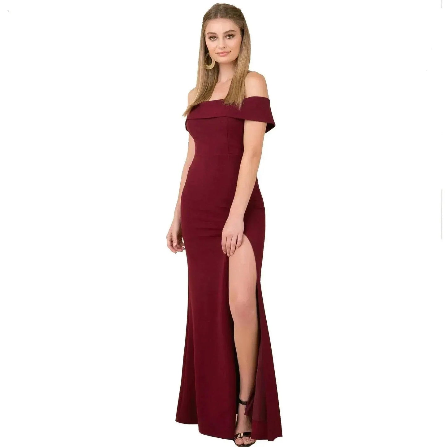 Women's Fashion Elegant Boat-neck formal slit bodycon Evening Gown Dress.