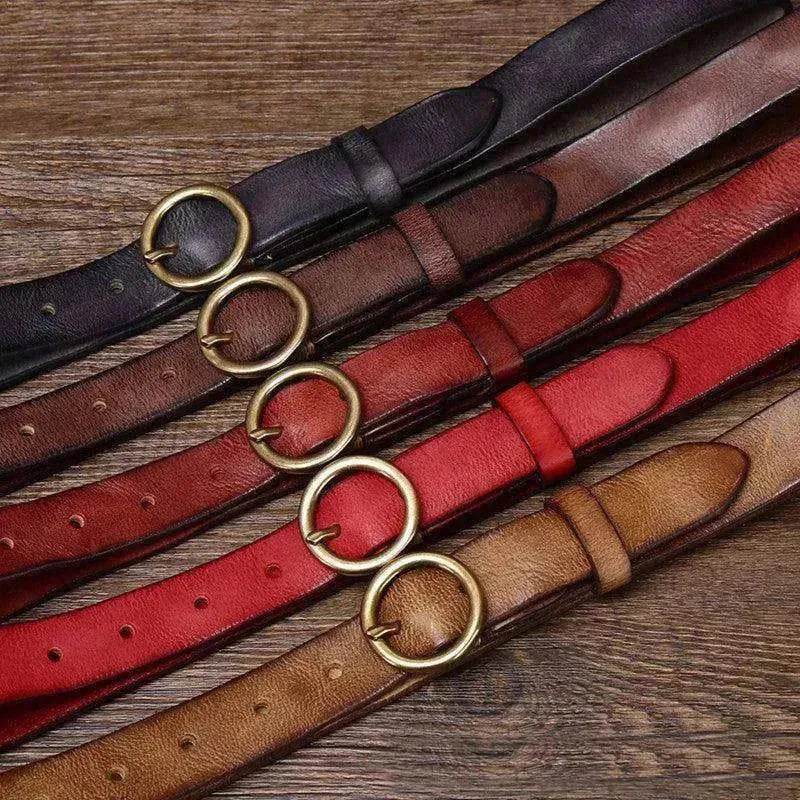 Women's Fashion Leather Jeans Belt With Brass Buckle - Velora