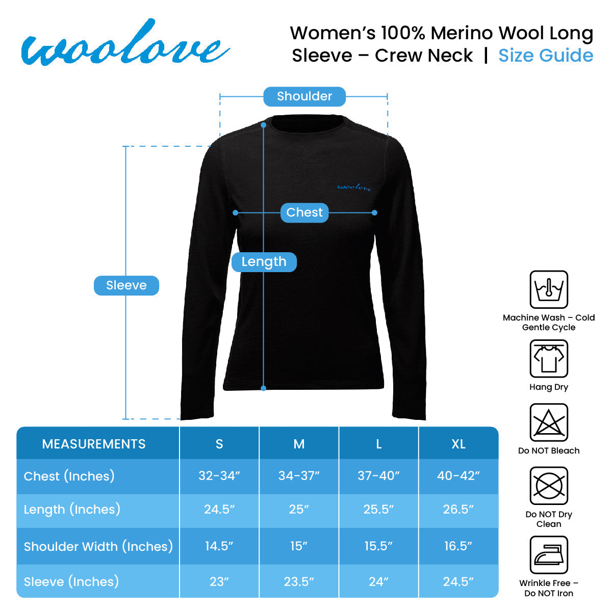 Women's 100% Merino Wool Base Layer Long Sleeve Crew Neck Shirt 190 GSM - Velora