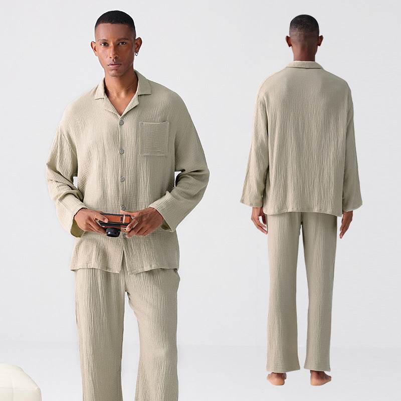 Woven Gauze Pajamas Men's Spring And Autumn Thin Homewear Suit EX-STOCK Canada
