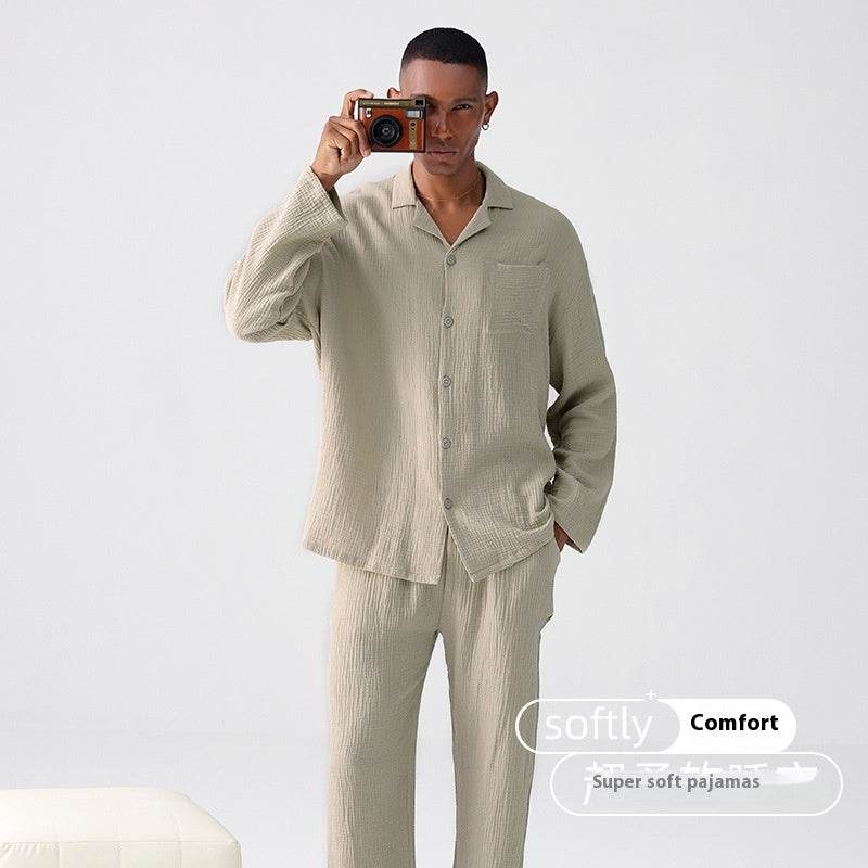 Woven Gauze Pajamas Men's Spring And Autumn Thin Homewear Suit EX-STOCK Canada