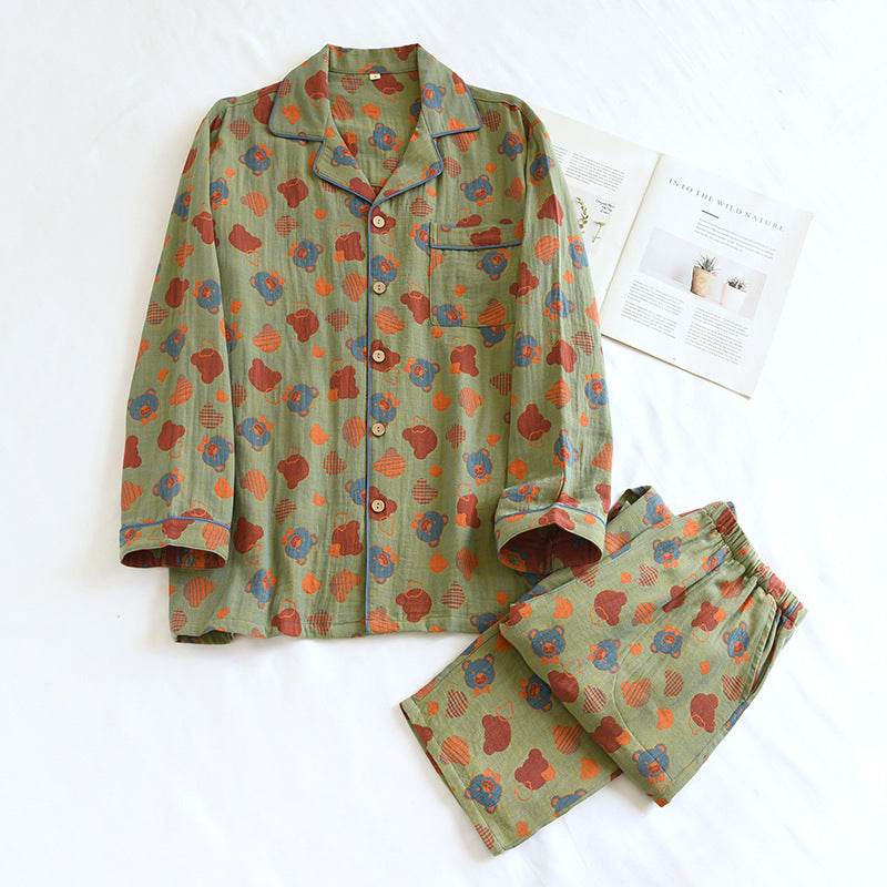 Woven Jacquard Lapel Pajamas Suit Loose EX-STOCK Canada