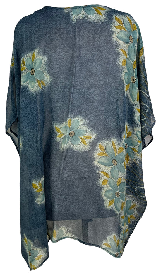 PRG6141 Sheer Avatar Pure Silk Short Kaftan Tunic without Slits - Velora