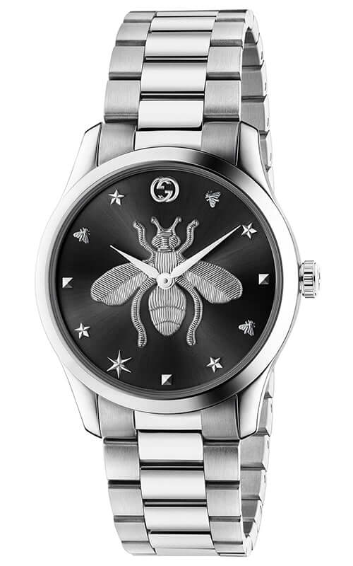 GUCCI G-TIMELESS ICONIC Black Dial & Bee Steel Watch YA1264136 - Velora