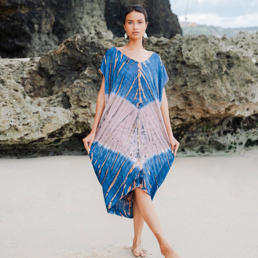 Tie Dye Lapis Ombre Kaftan Dress - Pink & Blue