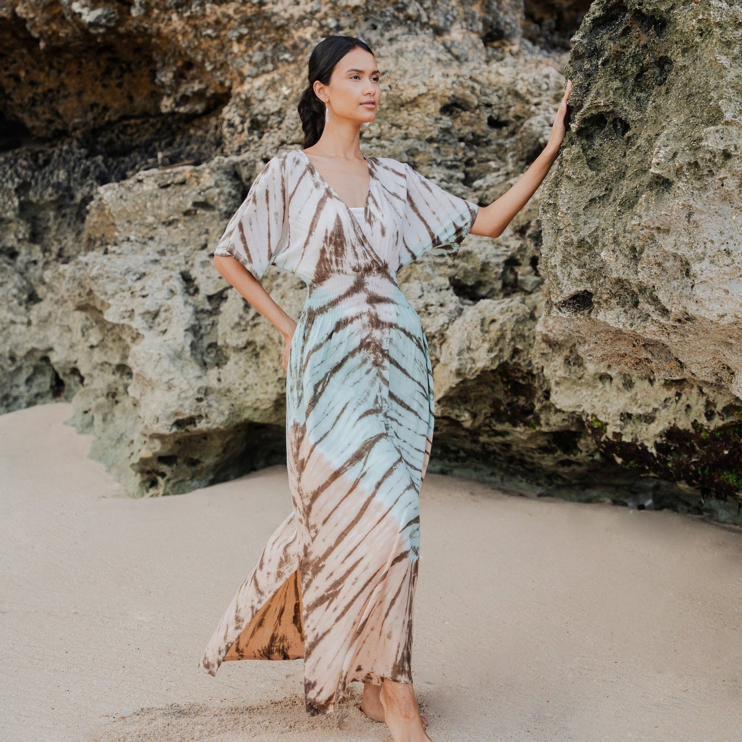 Tie Dye Lapis Ombre Maxi Dress - Mint & Brown