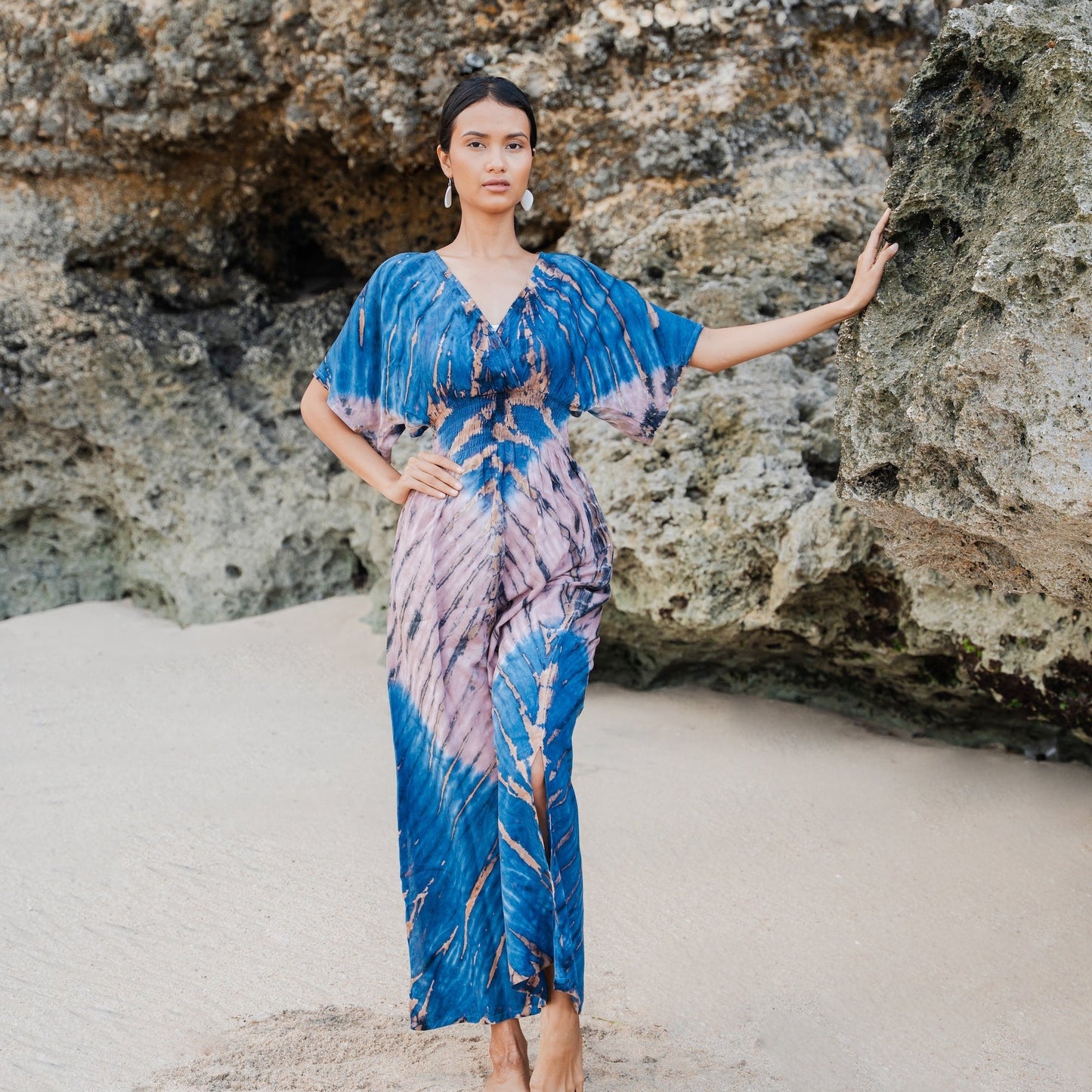 Tie Dye Lapis Ombre Maxi Dress - Blue & Pink