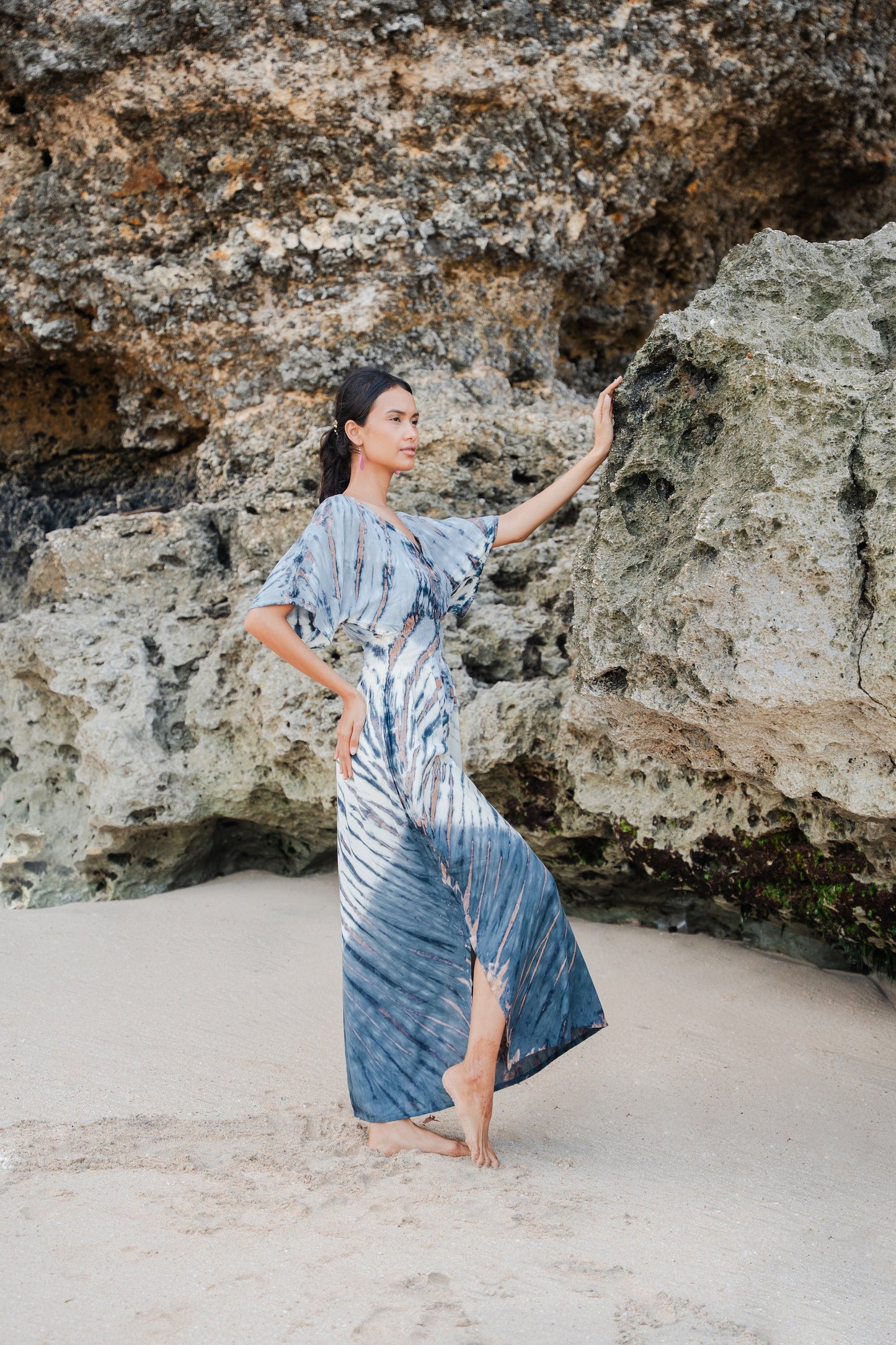 Tie Dye Lapis Ombre Maxi Dress - Cream & Grey