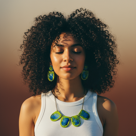 Handmade Bib Statement Necklace in Watercolor Green & Blue - Velora Luxury Fashion