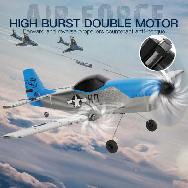 Z63 AIR FORCE 3CH RC Airplane with Gyro, Dual Motors & 2 Batteries for Beginners - Velora Luxury Fashion