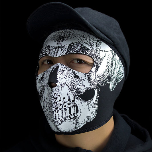 ZANheadgear Full Mask Neoprene Black & White Skull Face Glow In the Dark Boutique of Leathers/Open Road