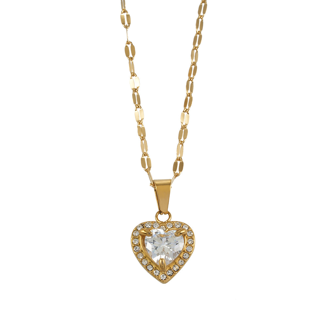 ZITA Gold: Gucci-Style Dainty Chain Necklace with Sparkling Petit Pavé Heart Pendant - Velora