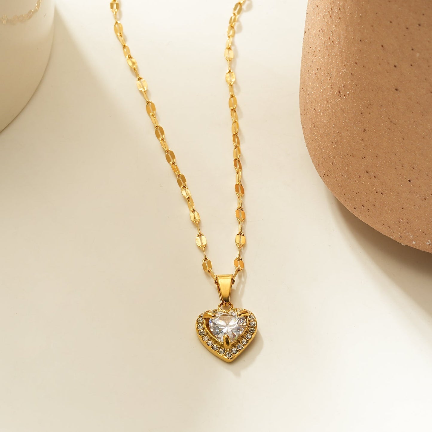 ZITA Gold: Gucci-Style Dainty Chain Necklace with Sparkling Petit Pavé Heart Pendant - Velora