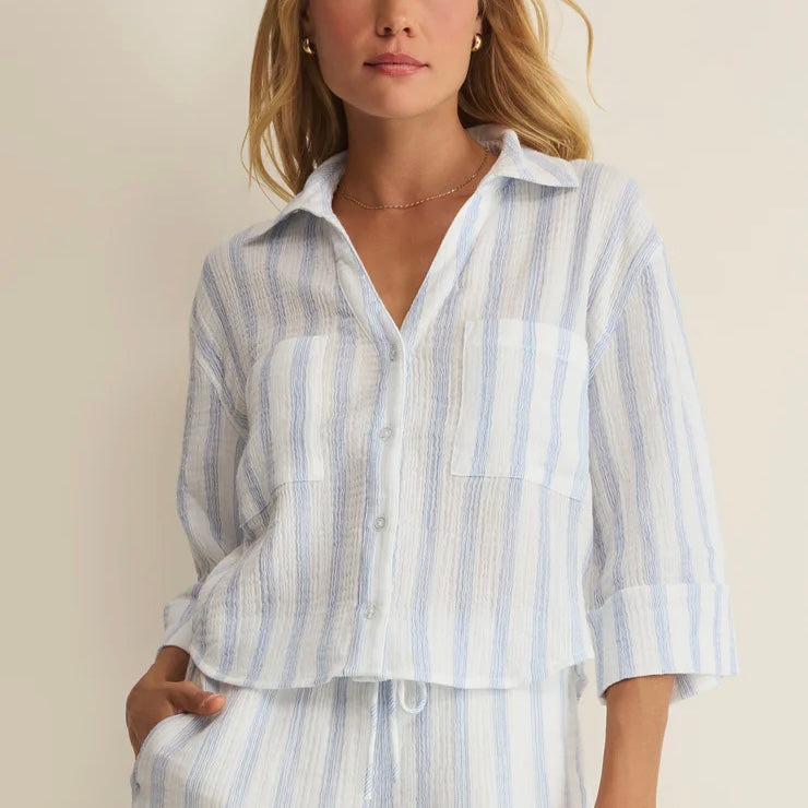 Helena Striped Airy Gauze Button Up