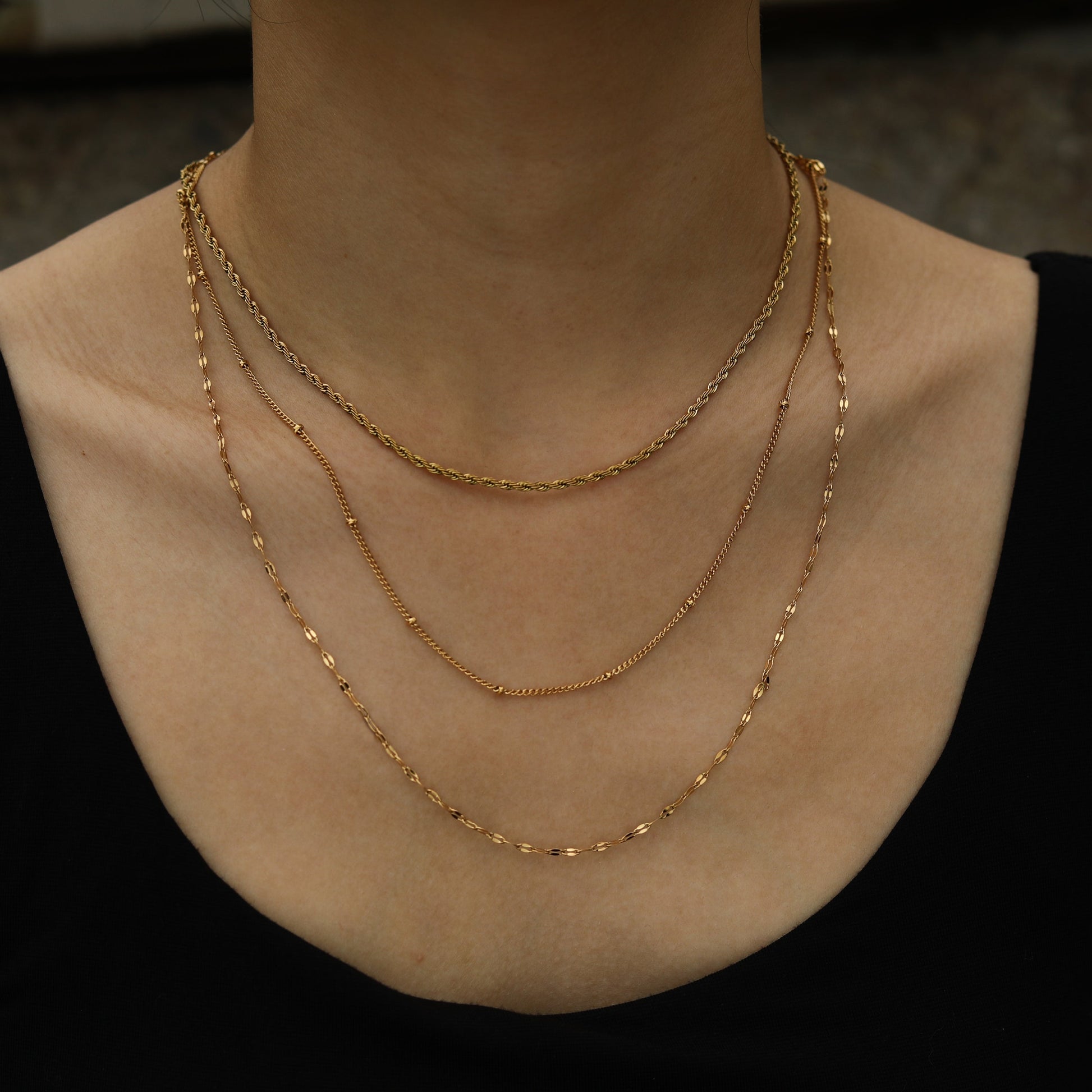 ZURI Triple Layer Mixed-Chain Necklace in Gold - Velora Luxury Fashion