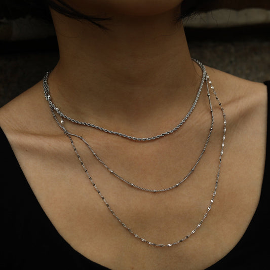 ZURI Triple Layer Mixed-Chain Necklace in Silver - Velora