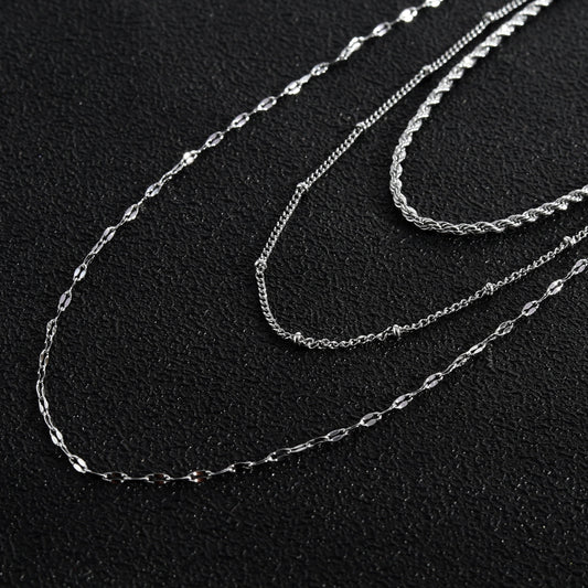 ZURI Triple Layer Mixed-Chain Necklace in Silver - Velora