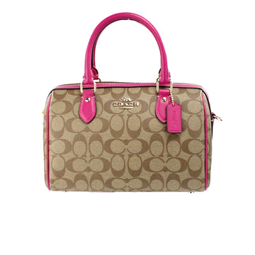 Coach Rowan Khaki Cerise Signature Canvas Medium Satchel Bag