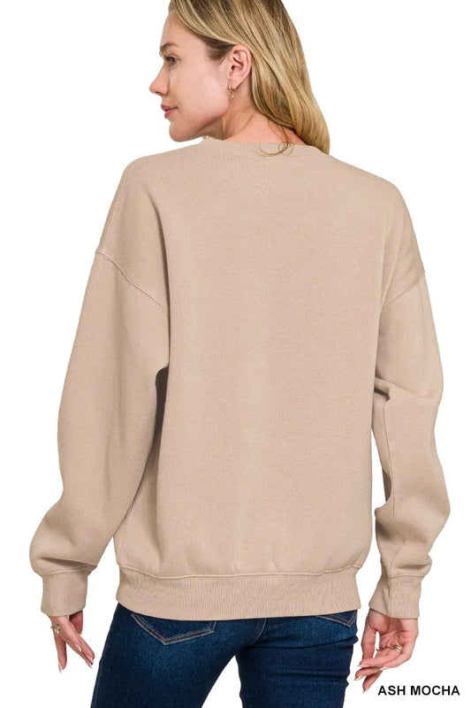 Zenana Fleece Crewneck Long Sleeve Sweatshirt - Velora Luxury Fashion