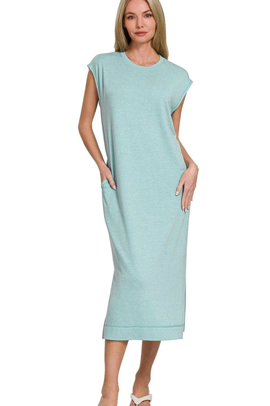 Zenana French Terry Sleeveless Round Neck Midi Dress - Velora Luxury Fashion