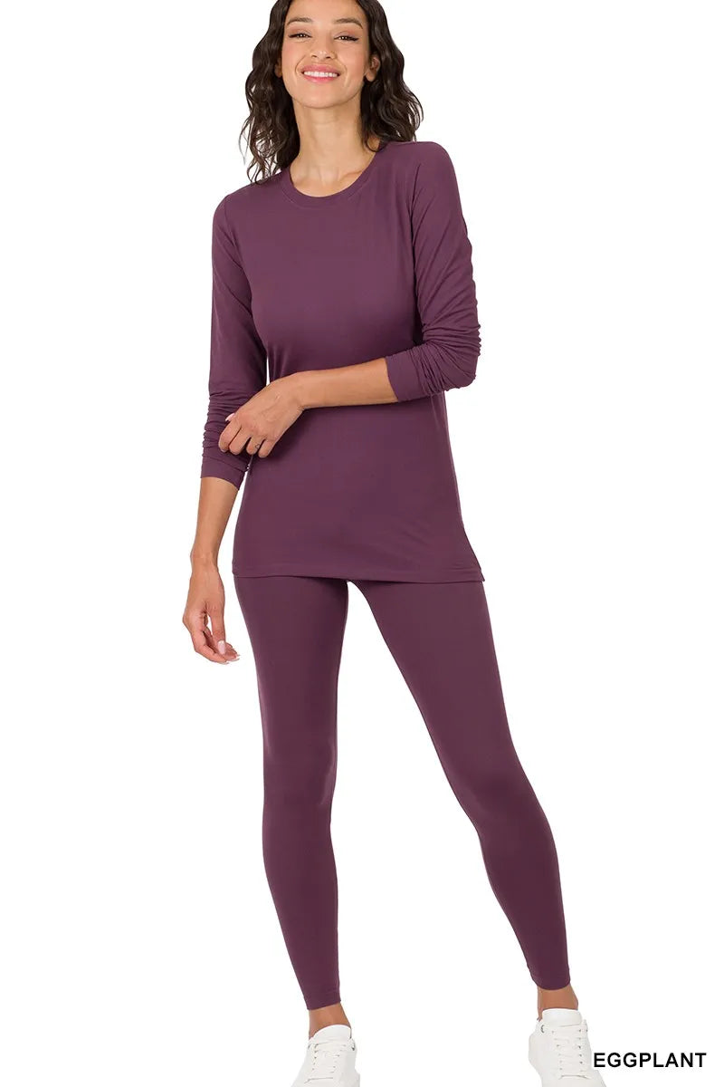 Zenana Microfiber Round Neck Top and Leggings Set - Velora Luxury Fashion