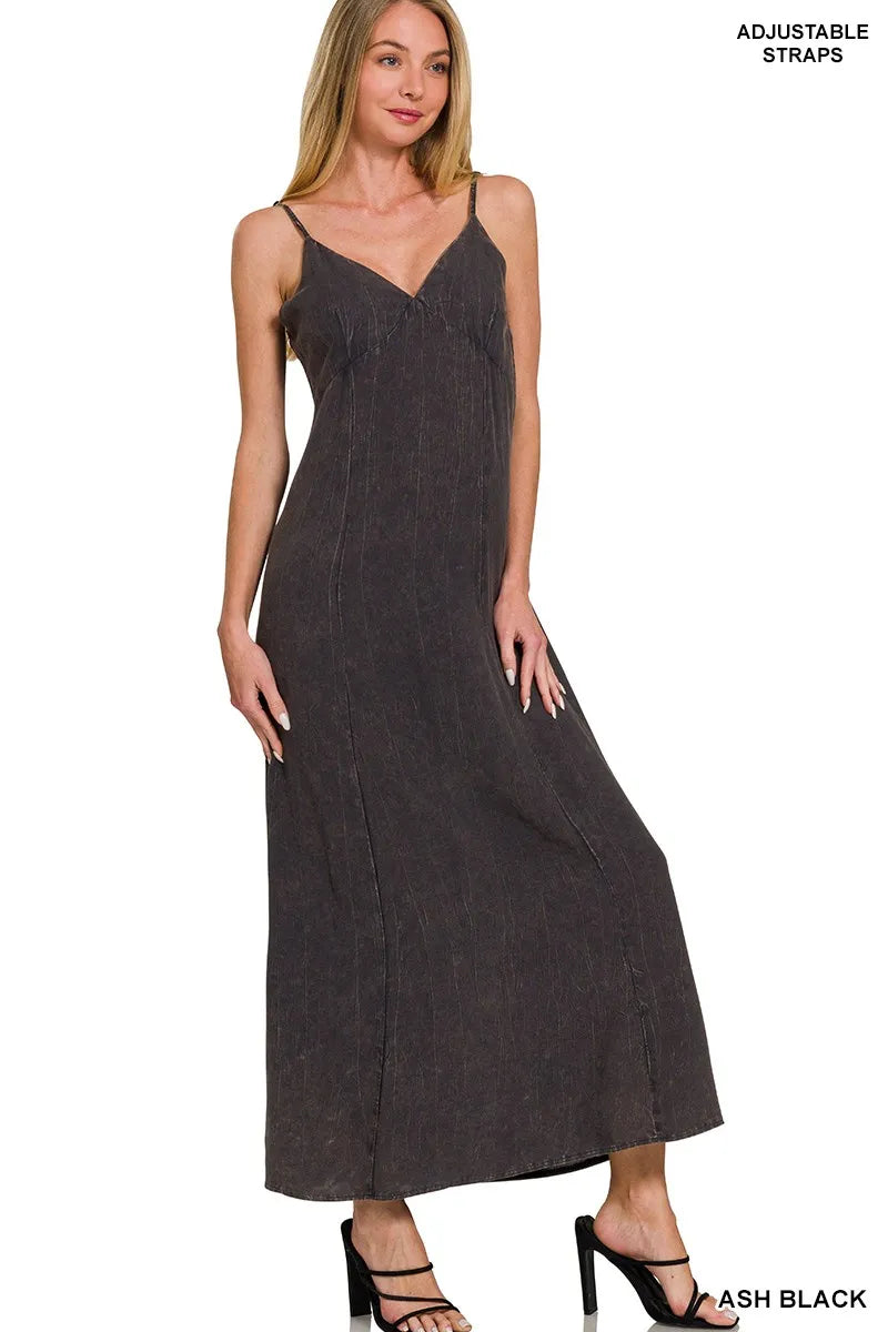 Zenana Mineral Washed Rayon Challis Cami Dress - Velora Luxury Fashion