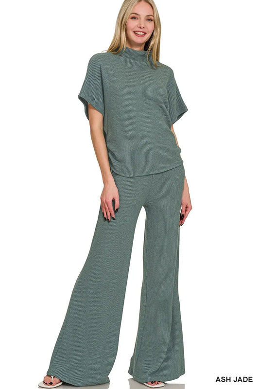 Zenana Mock Neck Top and Pants Sweater Set - Velora Luxury Fashion