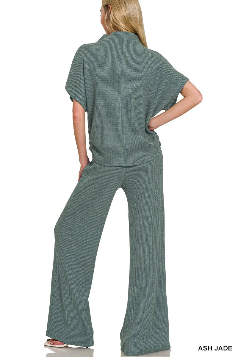 Zenana Mock Neck Top and Pants Sweater Set - Velora Luxury Fashion