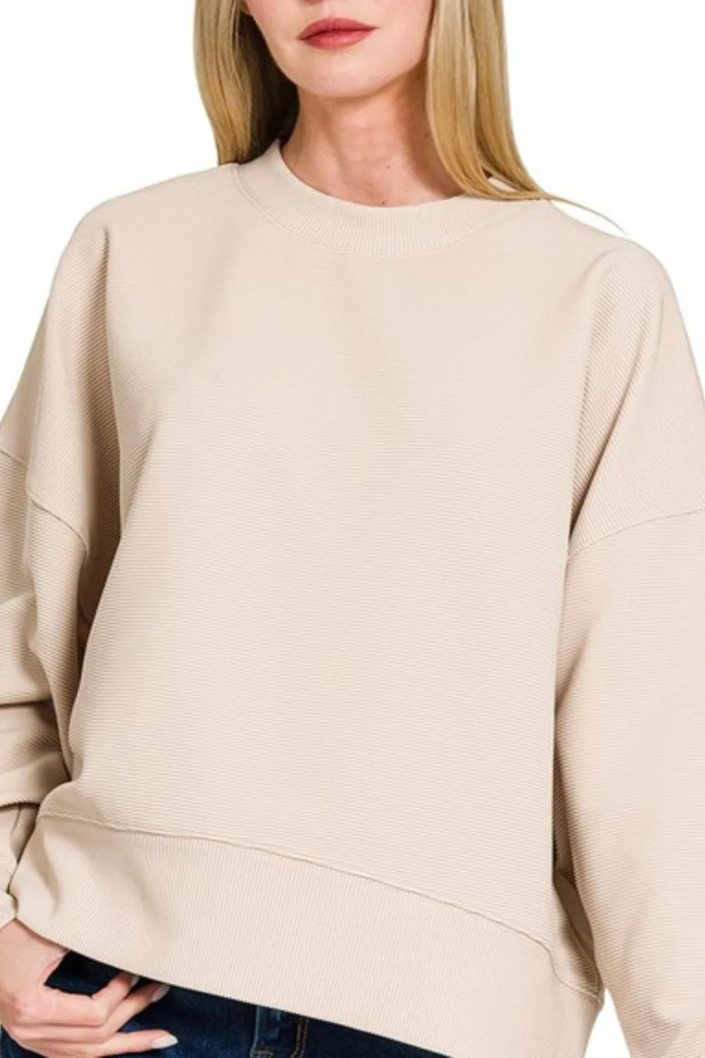 Zenana Ribbed Balloon Sleeve Sweatshirt - Velora Luxury Fashion