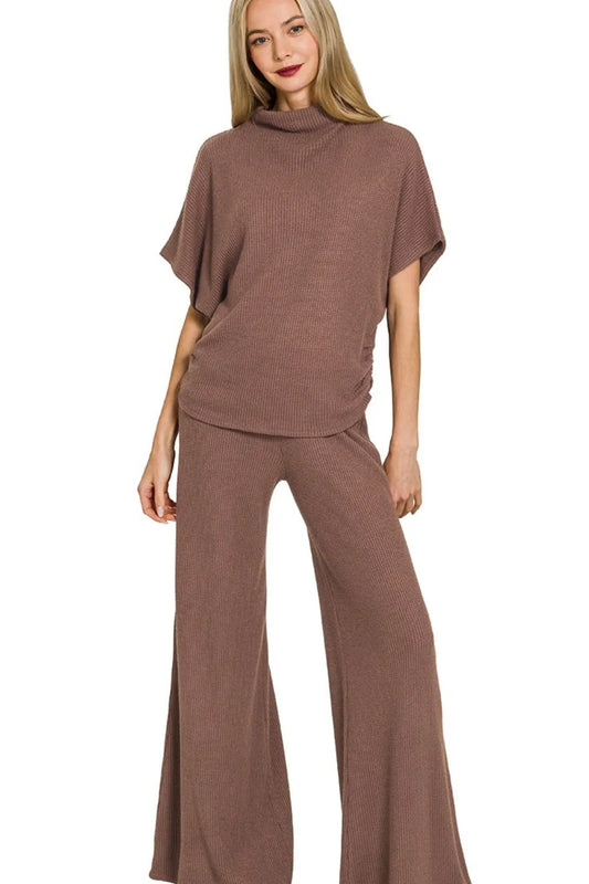 Zenana Sweater Mock Neck Top & Long Pants Set - Velora Luxury Fashion