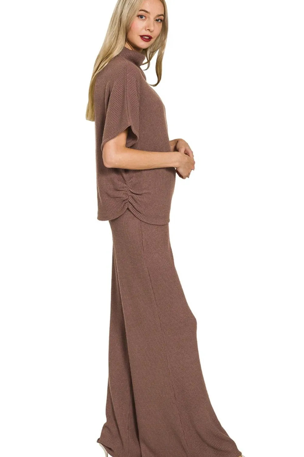 Zenana Sweater Mock Neck Top & Long Pants Set - Velora Luxury Fashion