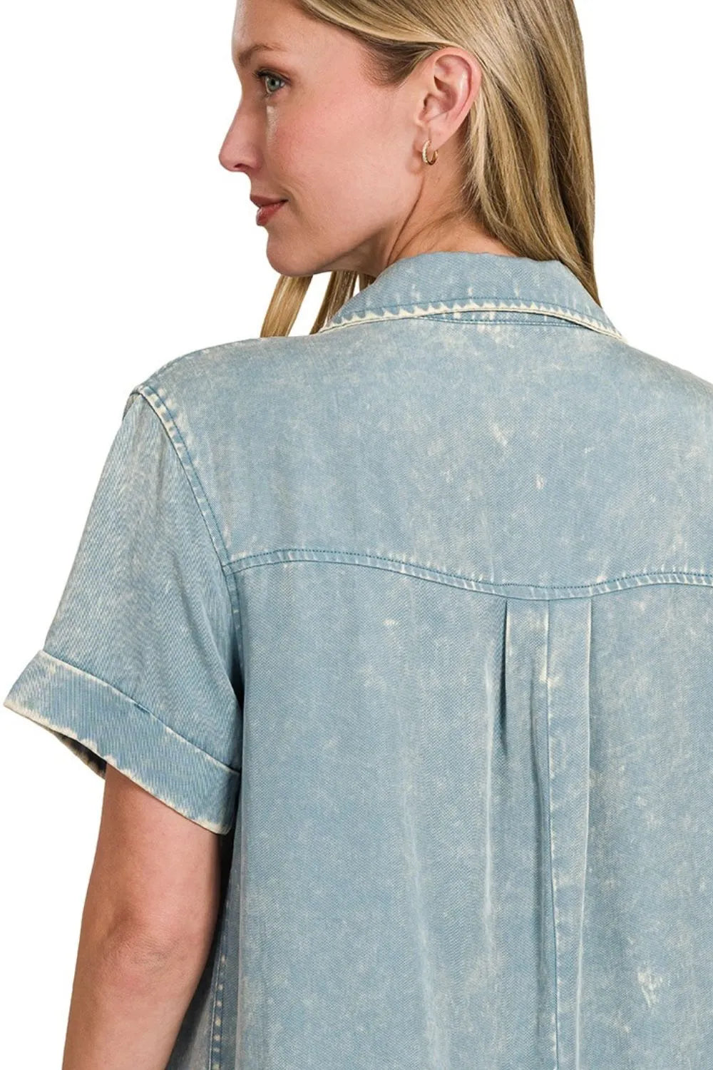 Zenana Tencel Mineral Washed Collared Shirts Dress - Velora Luxury Fashion