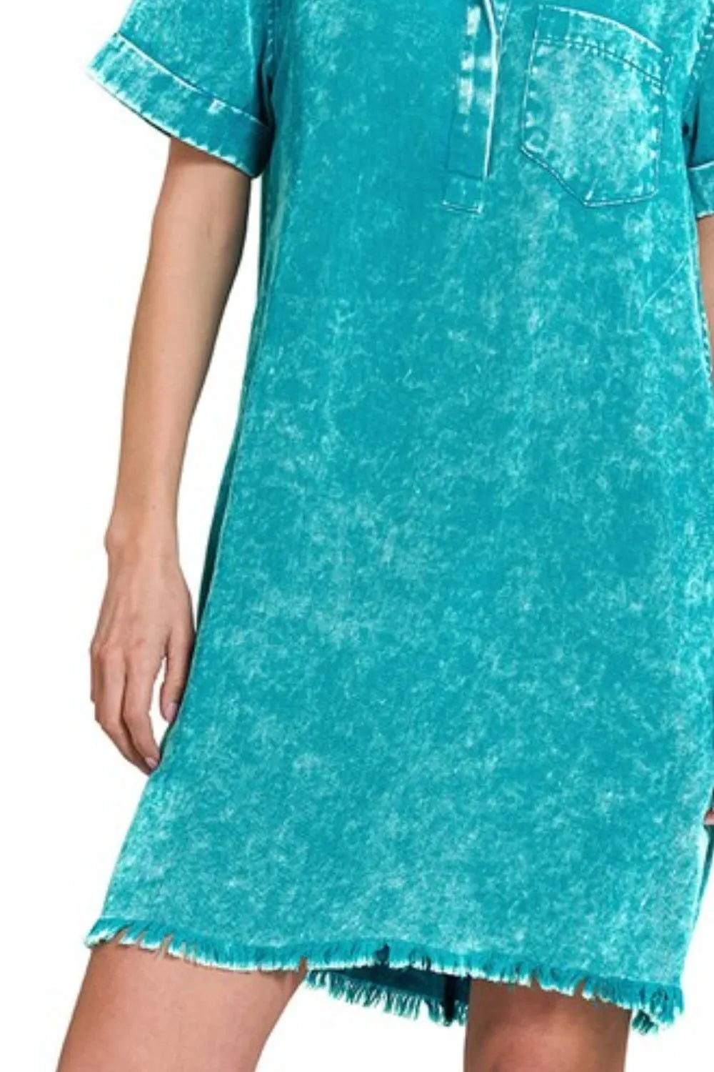 Zenana Tencel Mineral Washed Collared Shirts Dress - Velora Luxury Fashion