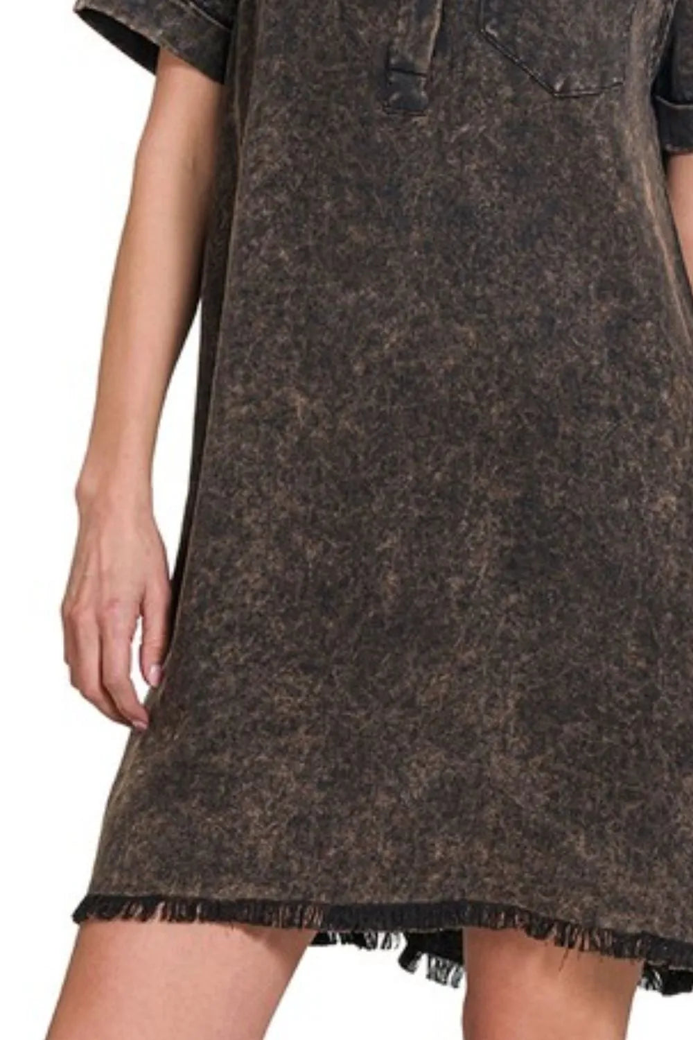 Zenana Tencel Mineral Washed Collared Shirts Dress - Velora