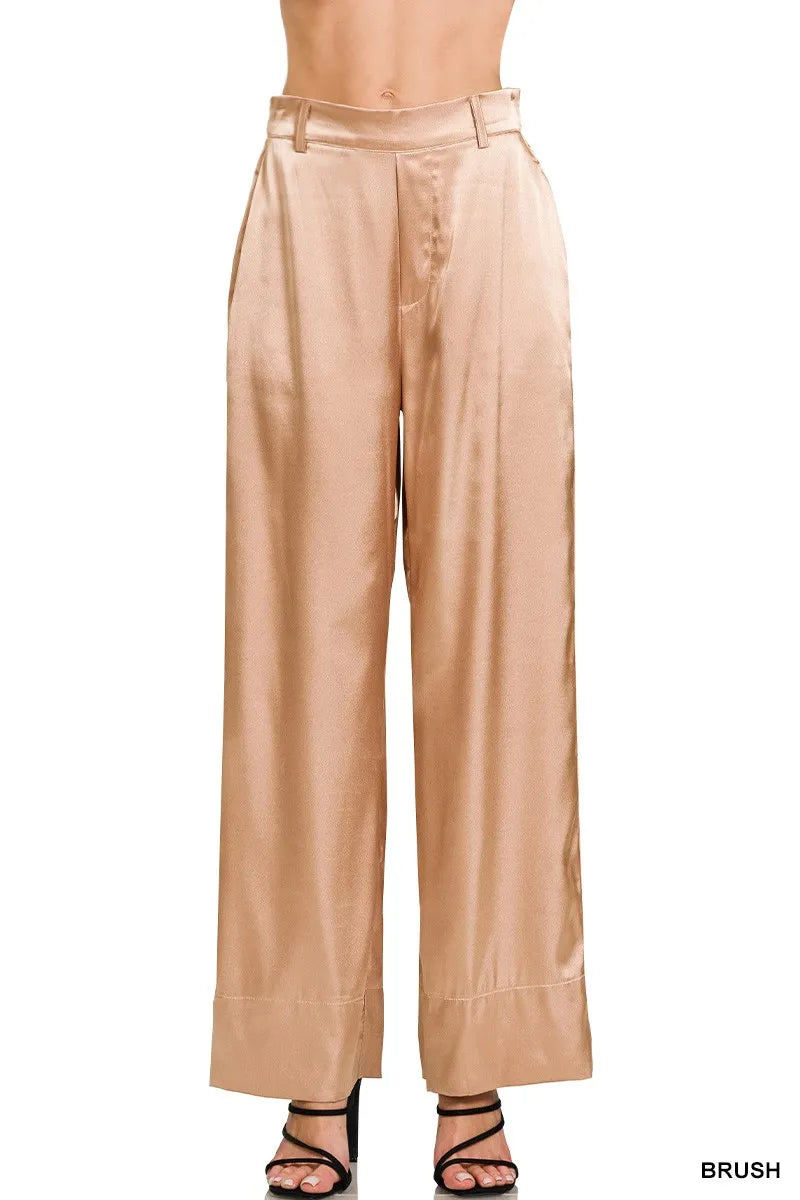 Zenana Wide-Leg Satin Pants - Velora Luxury Fashion