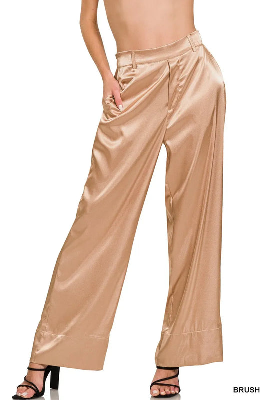 Zenana Wide-Leg Satin Pants - Velora Luxury Fashion