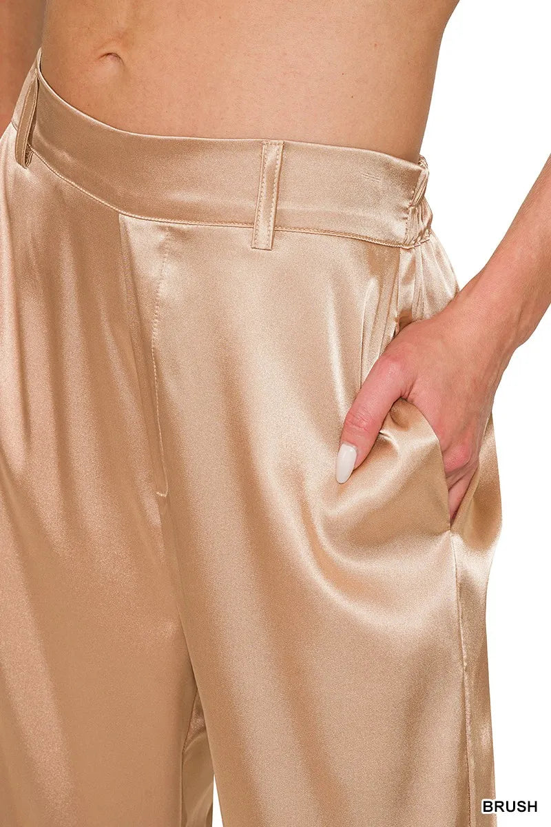 Zenana Wide-Leg Satin Pants - Velora Luxury Fashion