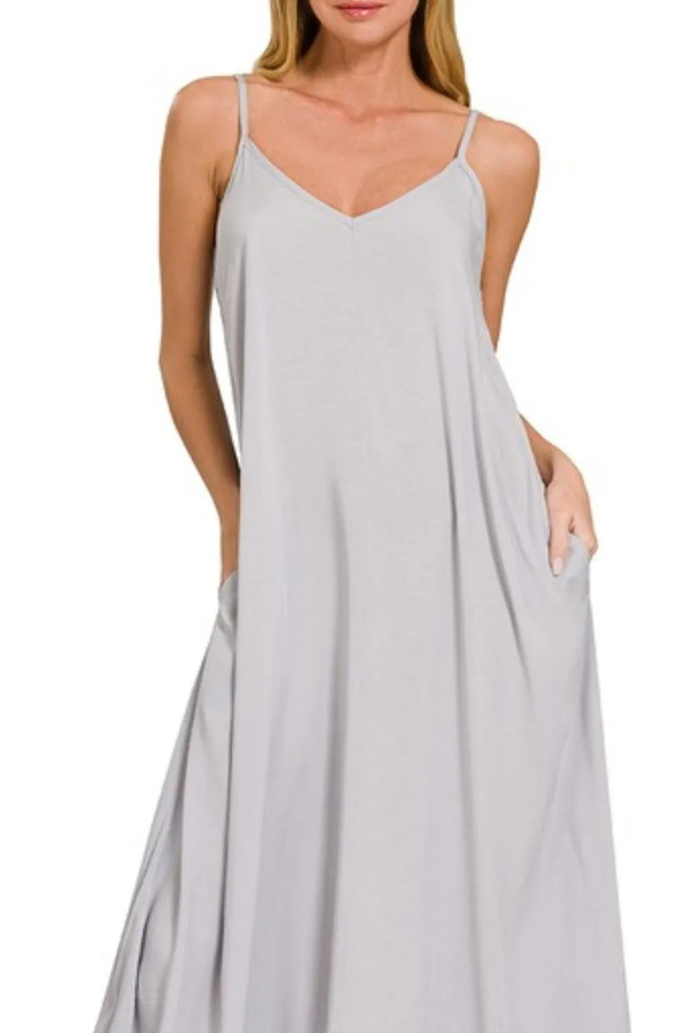 Zenana Woven Arc Hem Cami Dress With Flowy Pockets - Velora Luxury Fashion