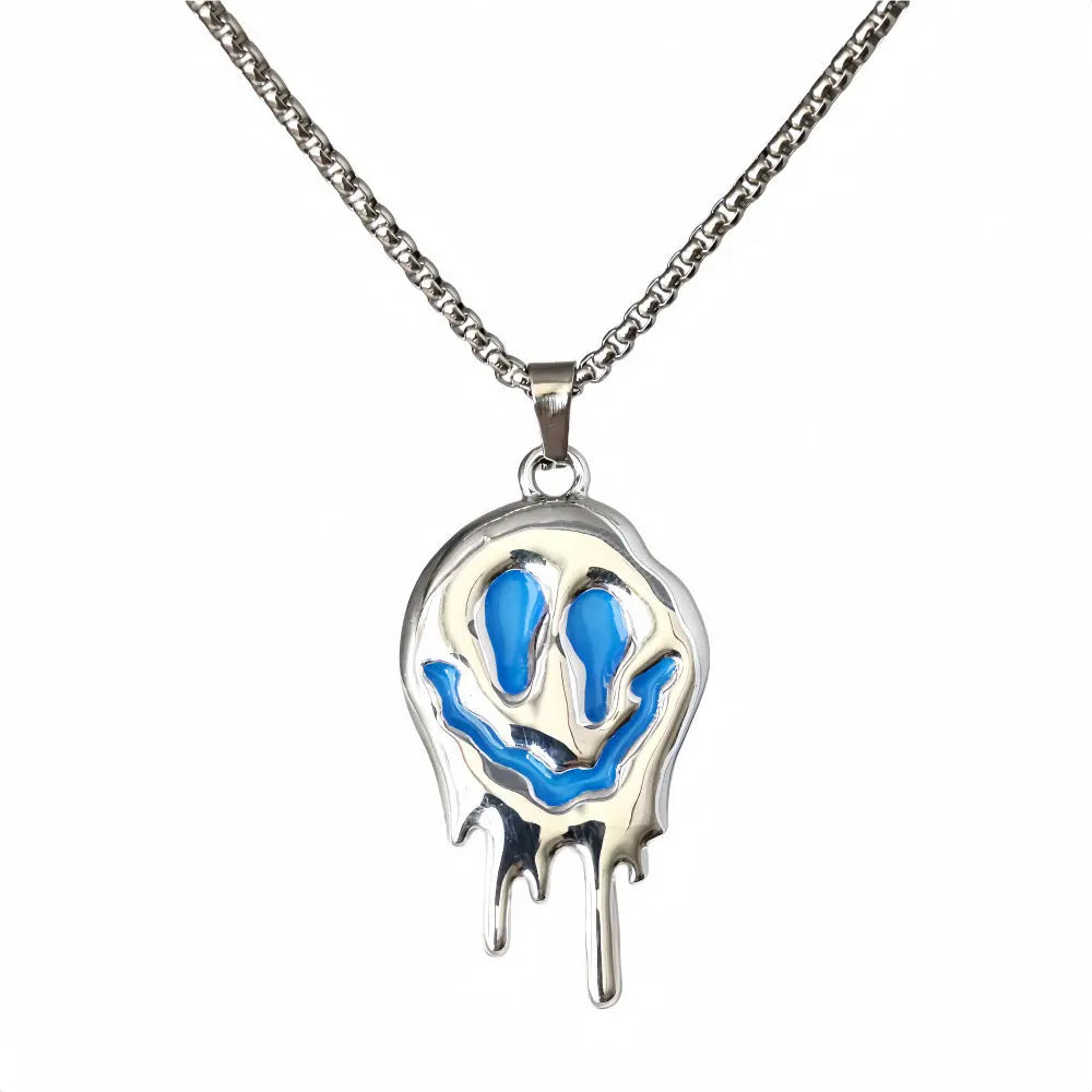 Zinc Alloy Noctilucent Necklace Halloween Ghost Glowing Grimace Pendant - Velora